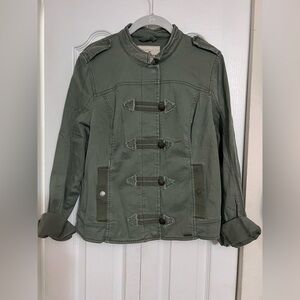 Hollister Green Utility Jacket with Stand-up Collar